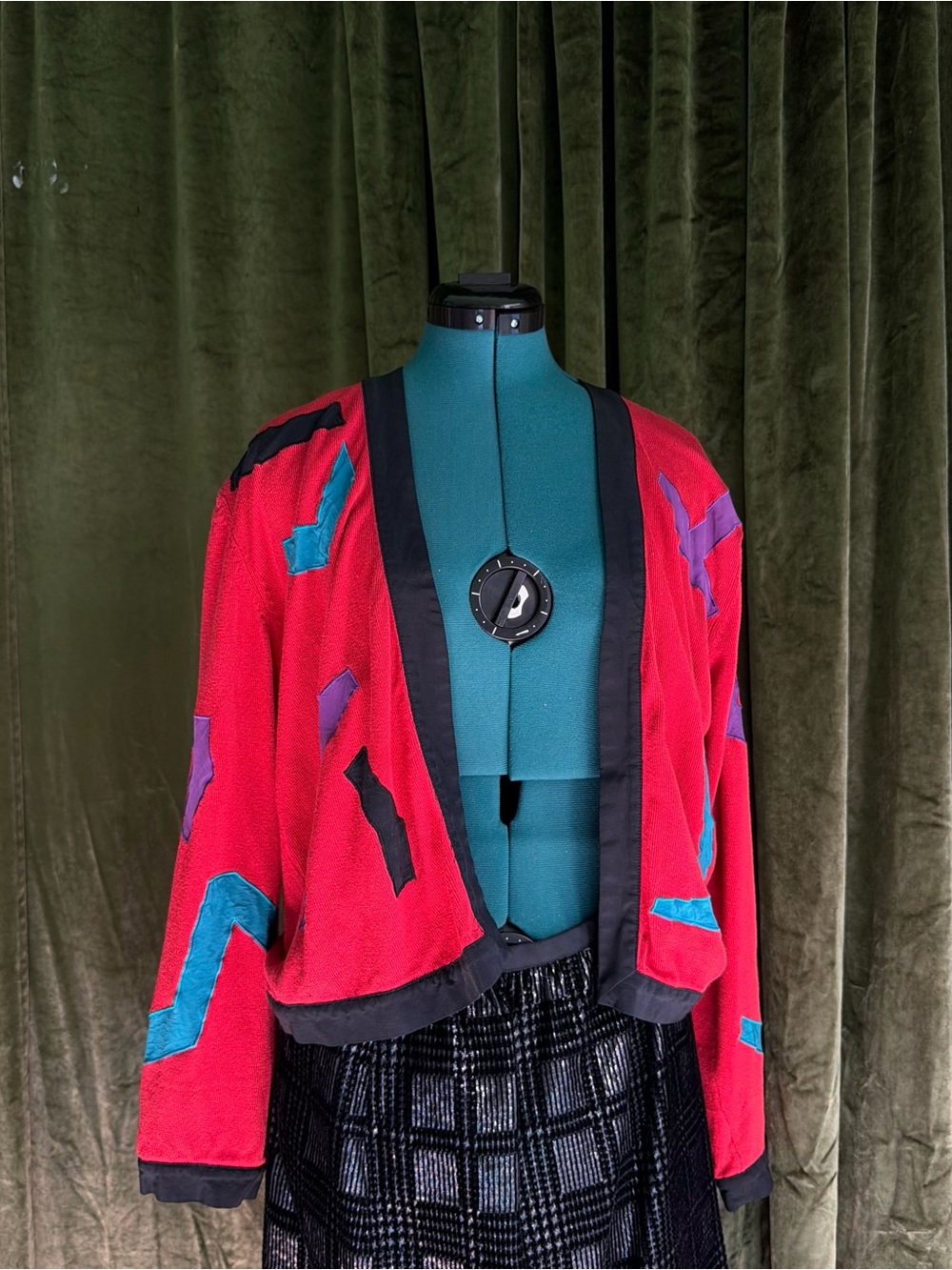 Red Patchwork Open-Front Women's Jacket - Unbranded